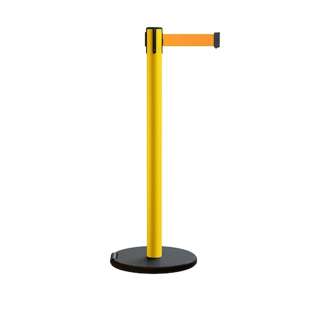 Retractable Belt Rolling Stanchion, 2.5ft Yellow Post  7.5ft Fl.Org